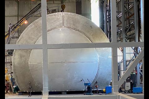 Construction of the gas system and two 2,500 cbm bilobe type C tanks has begun at Gas and Heat's Pisa works. (credit: Gas and Heat Spa)